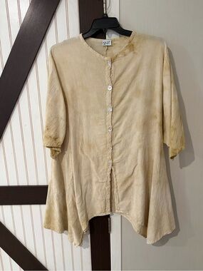 Light Tan Tye Dyed Oh My Gauze! 3(XXL) Button-Front Flowy Tunic